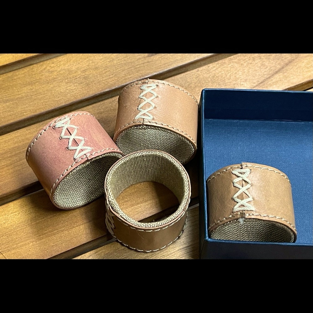 Blue Pheasant Marco Aged Leather Napkin Rings, Boxed Set of 4